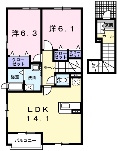 トリノフルート C棟(2LDK/2階)の間取り写真