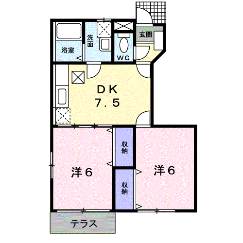 アウローラ・ユメサキ Ⅰ(2DK/1階)の間取り写真