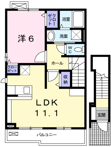 グラースアンジュE(1LDK/2階)の間取り写真