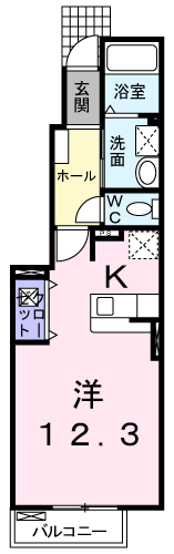 アンジェリカⅡ(ワンルーム/1階)の間取り写真