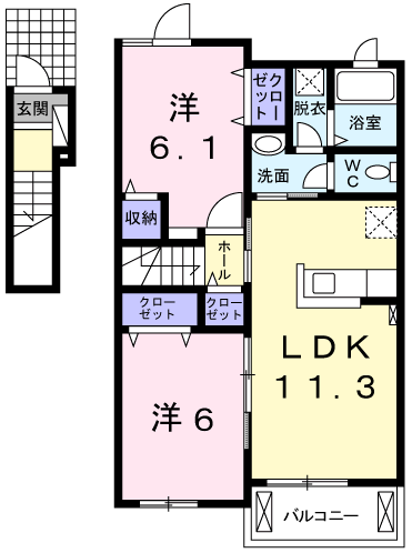 インプレスⅢ B(2LDK/2階)の間取り写真