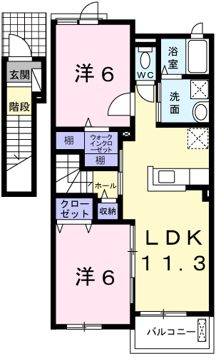 オリーブ2(2LDK/2階)の間取り写真