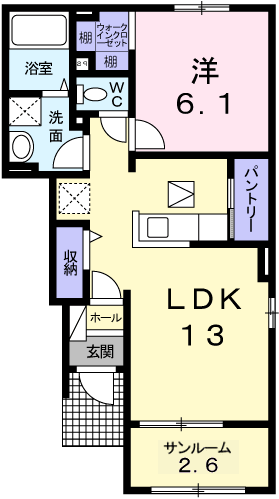 播但線 仁豊野駅 徒歩5分 2階建 築14年(1LDK/1階)の間取り写真