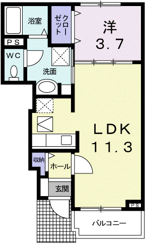 ワイズ コンブリオ Ⅱ(1LDK/1階)の間取り写真