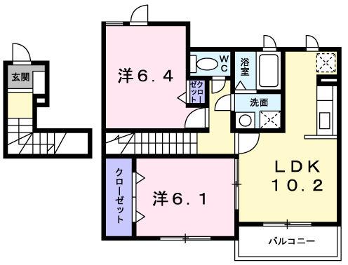 フィオーレ(2LDK/2階)の間取り写真