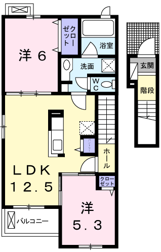ワイズコンブリオⅥ(2LDK/2階)の間取り写真
