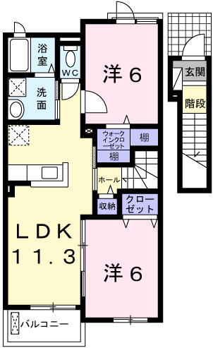マリッチ赤穂A(2LDK/2階)の間取り写真