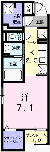ジュエル2(1K/1階)の間取り写真