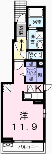 セレーナ F(1K/1階)の間取り写真