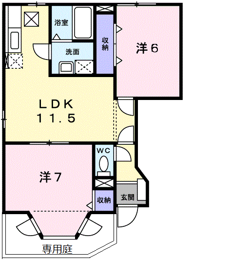 アメニティー北平野 B棟(2LDK/1階)の間取り写真