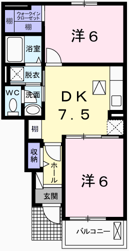 プレインカーサ3(2DK/1階)の間取り写真