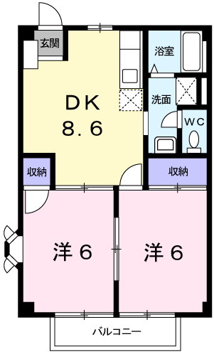 アメニティー白浜B(2DK/2階)の間取り写真