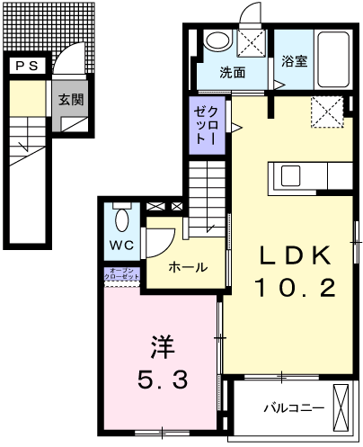 カーサ・プレッソ(1LDK/2階)の間取り写真