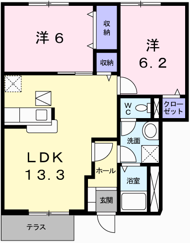 カーサ・フィオーレ中島A(2LDK/1階)の間取り写真