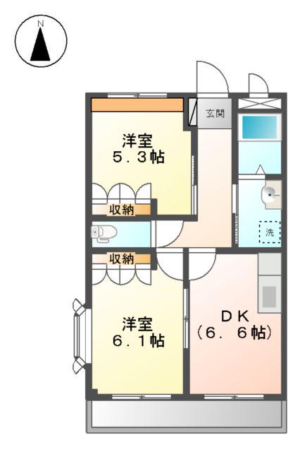 レインボーパレス2(2DK/2階)の間取り写真