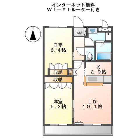 グラッチェ2番館(2LDK/2階)の間取り写真