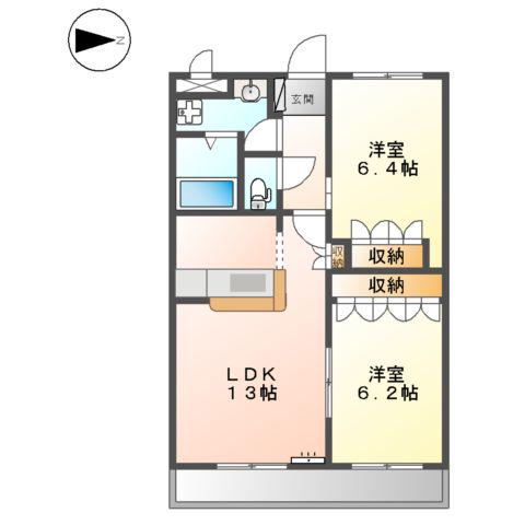 ホワイトベル(2LDK/2階)の間取り写真