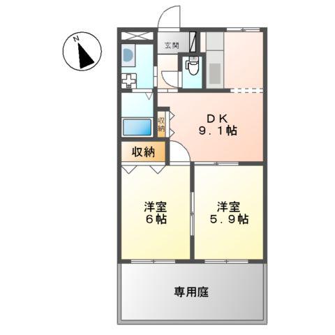 グレイス・ワン(2DK/1階)の間取り写真