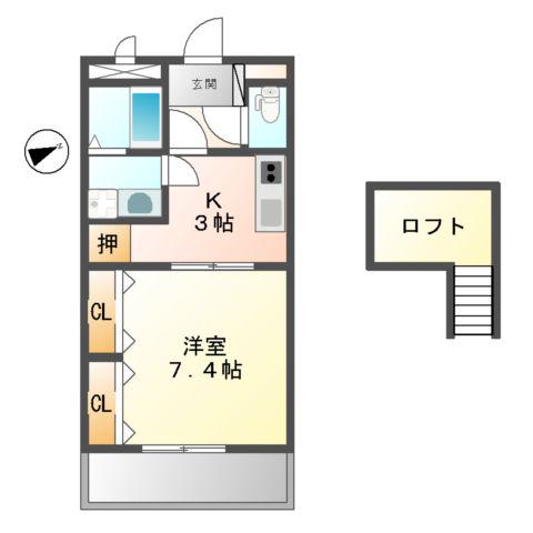 ヴァン ヴェール(1K/2階)の間取り写真