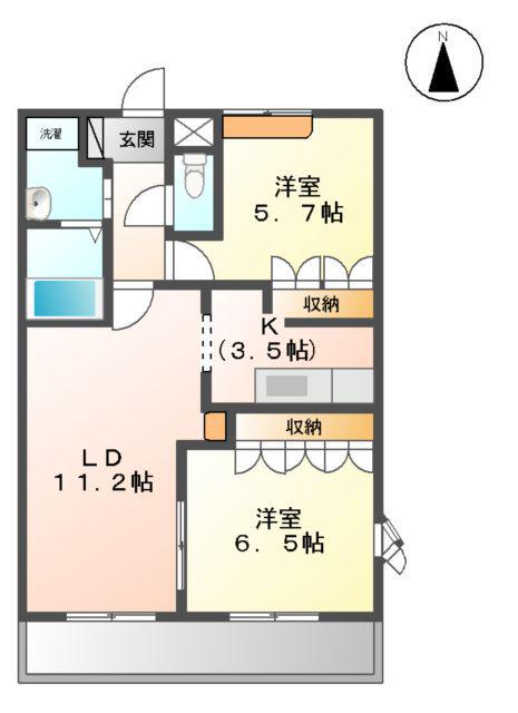 グランディールⅡ(2LDK/2階)の間取り写真