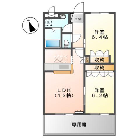 アベニール中島(2LDK/1階)の間取り写真