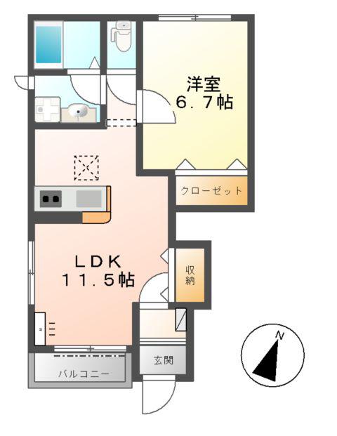 ウエスト HOUSEⅡ(1LDK/1階)の間取り写真