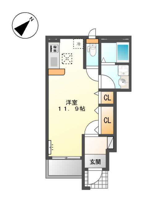 フィールドヴィレッジⅣ(ワンルーム/1階)の間取り写真