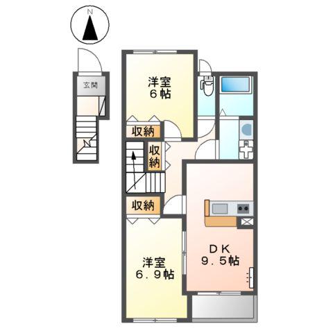 プログレス1(2DK/2階)の間取り写真