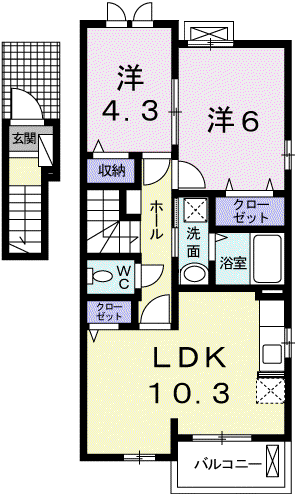 ラフレシール・ベルⅢ(2LDK/2階)の間取り写真