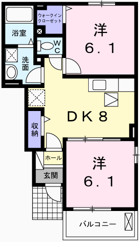 リビエールⅠ(2DK/1階)の間取り写真