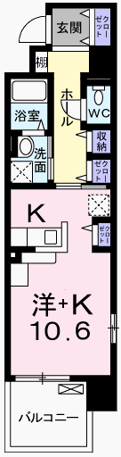 クレール姫路Ⅱ(1K/1階)の間取り写真