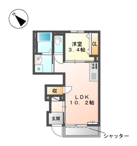 カーサプレーマイースト(1LDK/1階)の間取り写真