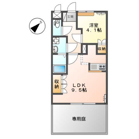 フローリィ・パルク・ヴィーブル(1LDK/1階)の間取り写真