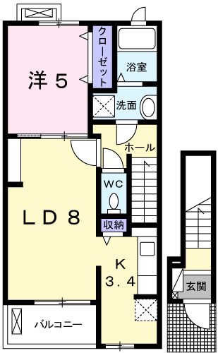 エクセル伊伝居(1LDK/2階)の間取り写真