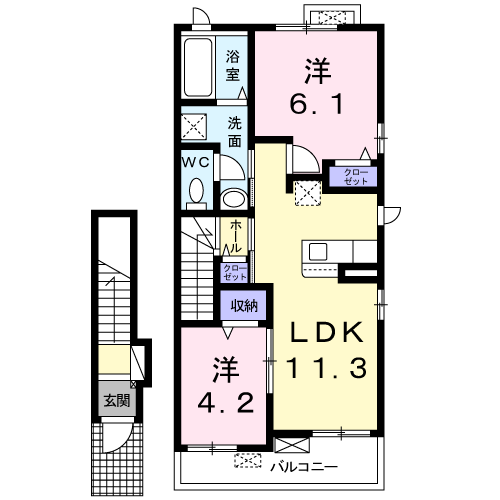 エスペランサ中仁野Ⅳ(2LDK/2階)の間取り写真