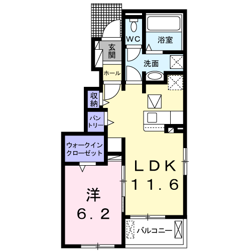 ル ボヌール赤穂Ⅱ(1LDK/1階)の間取り写真