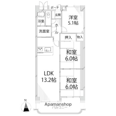 田寺グランドヒルズ(3LDK/3階)の間取り写真