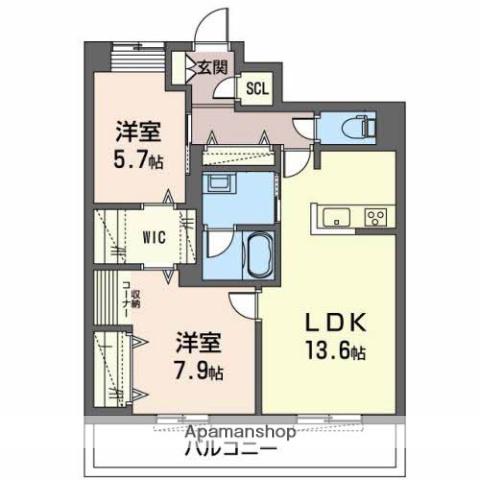 オカバ姫路青山シャーメゾンB(2LDK/2階)の間取り写真