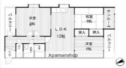 メゾンやすむろⅡ(3LDK/4階)の間取り写真