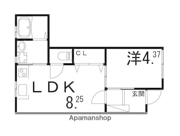 山陽本線 御着駅 徒歩1分 2階建 築7年(1LDK/1階)の間取り写真