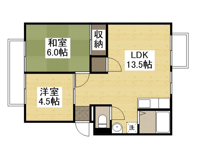 ハイツボヌール(2LDK/2階)の間取り写真