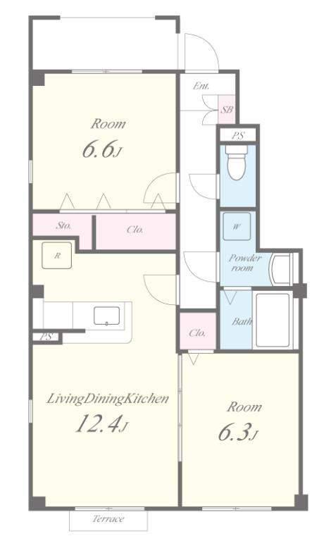 ユートピ・エイト 南(2LDK/1階)の間取り写真