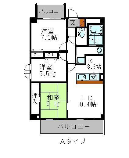 シャトー北条(3LDK/2階)の間取り写真