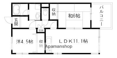 リッチウォーク城の東(2LDK/4階)の間取り写真