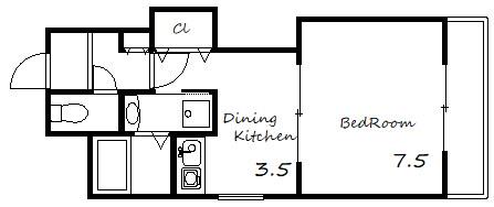 フラットフォー(1DK/3階)の間取り写真