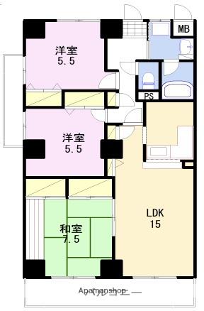 デュプレックス船場(3LDK/3階)の間取り写真