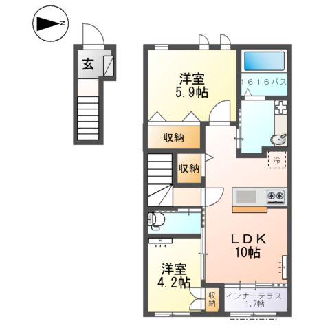 スプリング・ガーデン(2LDK/2階)の間取り写真