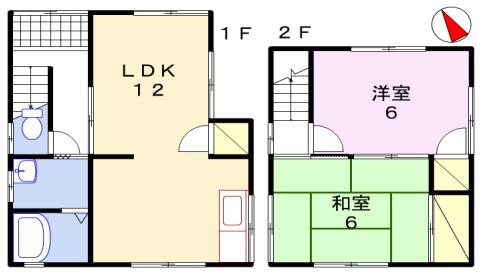 姫新線 播磨高岡駅 徒歩17分 2階建 築30年(2LDK)の間取り写真