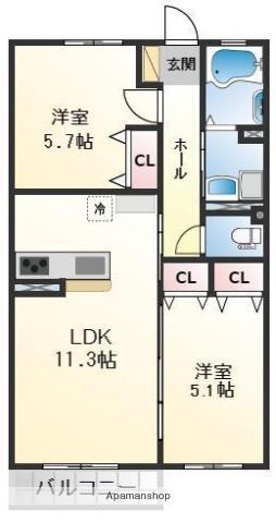 ローザンコート(2LDK/1階)の間取り写真