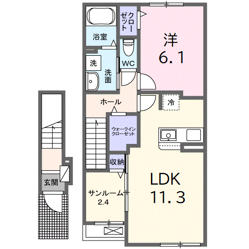 モンビーブルB(1LDK/2階)の間取り写真